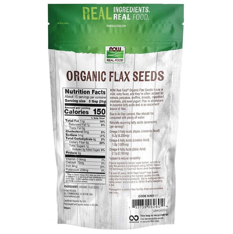 NOW Foods Flax Seeds Organic 16 oz - DailyVita