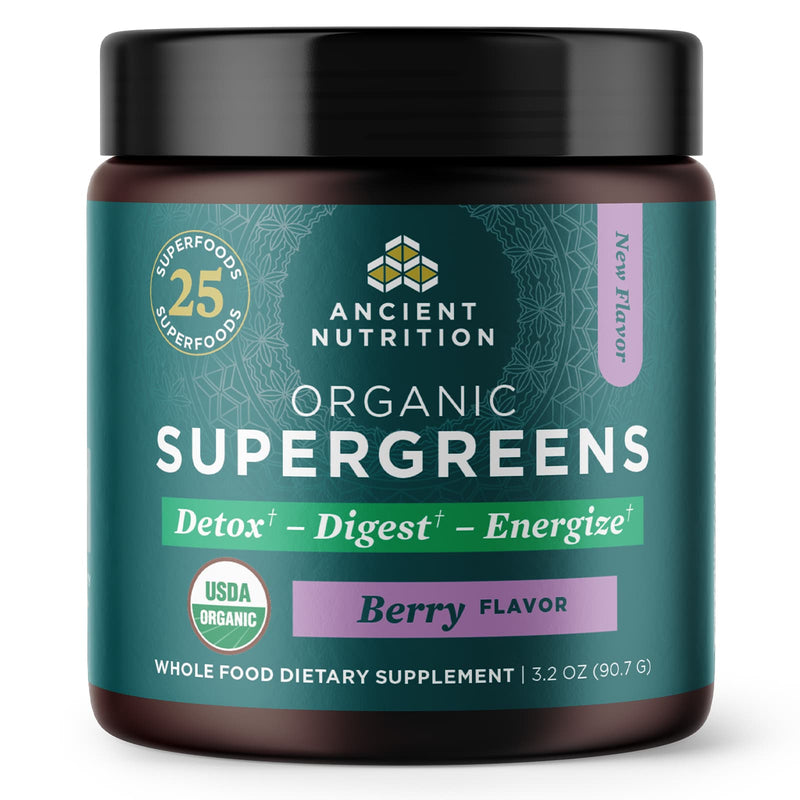 Ancient Nutrition Organic Super Greens Berry 12 Servings - 3.2 oz (90.7 g) - DailyVita