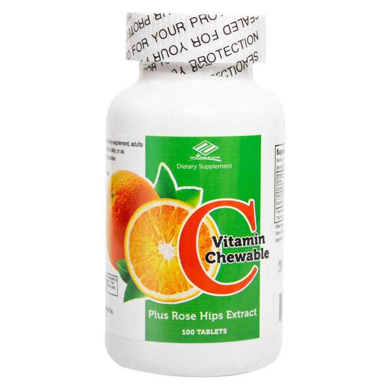 NuHealth Vitamin C With Rose Hips Orange 400 mg 100 Chewable Tablets - DailyVita