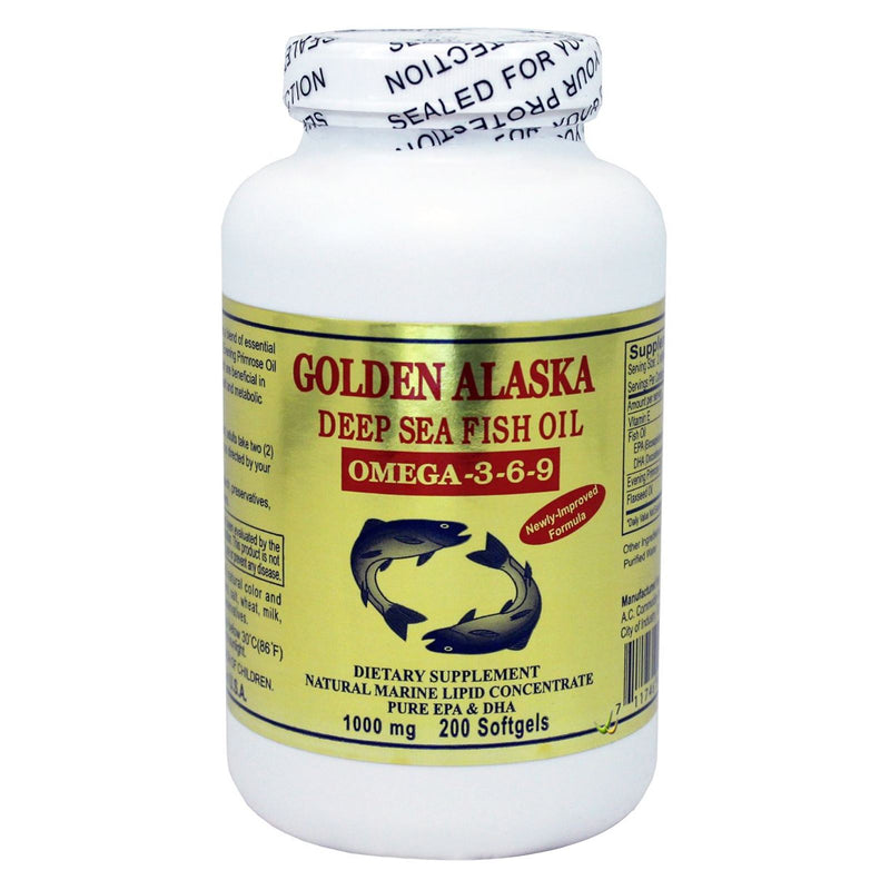 Golden Alaska Deep Sea Fish Oil Omega 3-6-9 1000 mg 200 Softgels - DailyVita