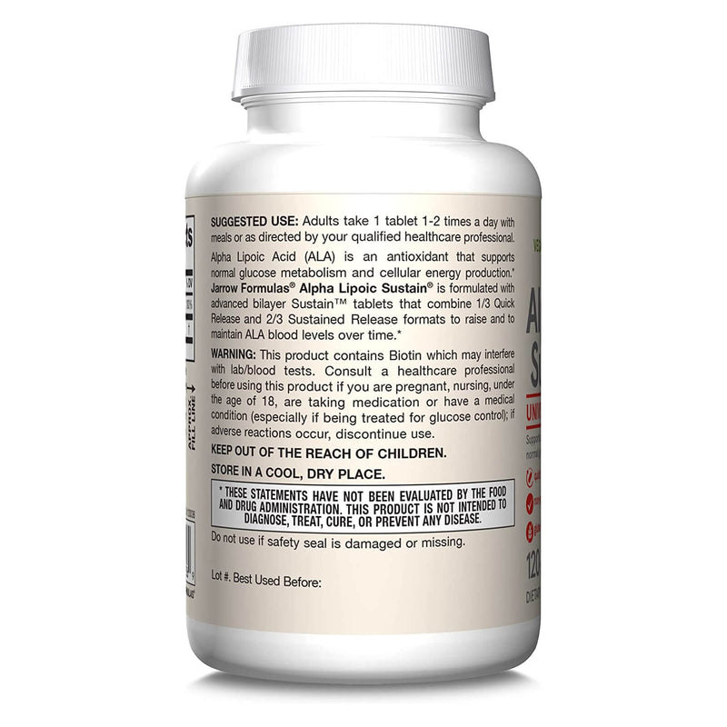 Jarrow Formulas Alpha Lipoic Sustain with Biotin Value Size 300 mg 120 Tablets - DailyVita