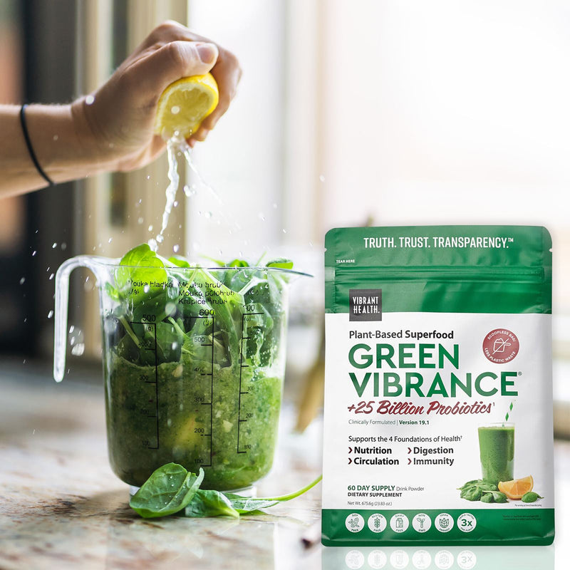 Vibrant Health Green Vibrance Pouch, powder 60 serving, 675.6g (23.83 oz.) 60% Less Plastic! - DailyVita