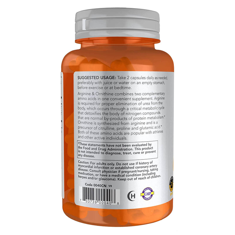 NOW Foods Arginine & Ornithine 500 mg / 250 mg 100 Veg Capsules - DailyVita