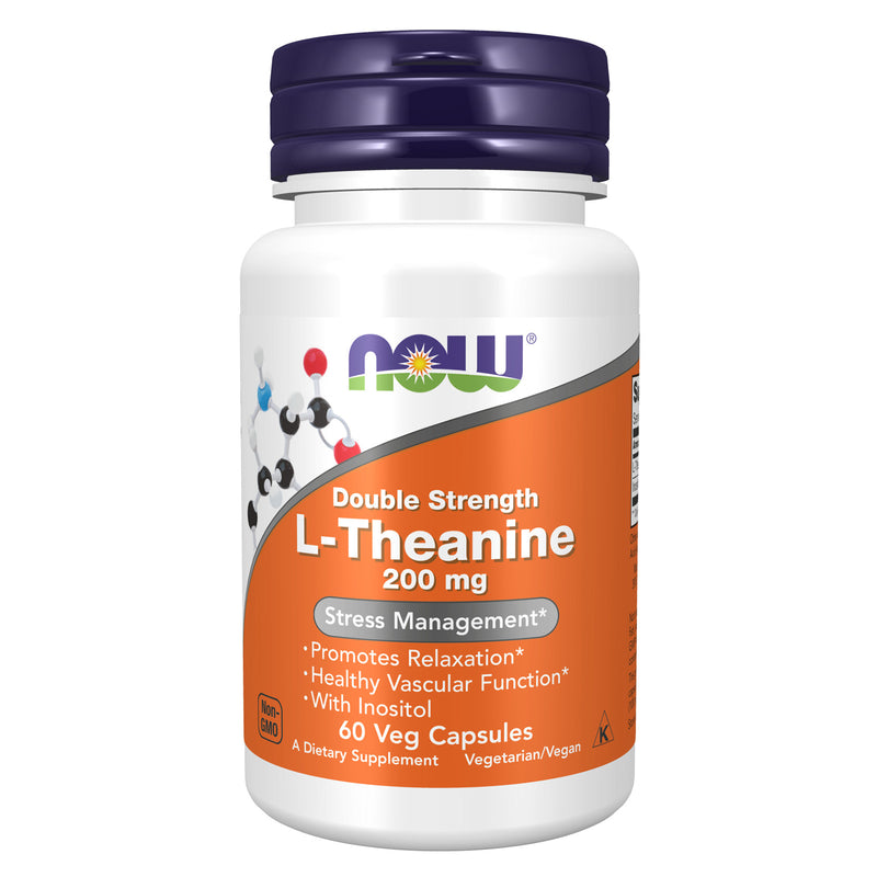 NOW Foods L-Theanine Double Strength 200 mg 60 Veg Capsules - DailyVita
