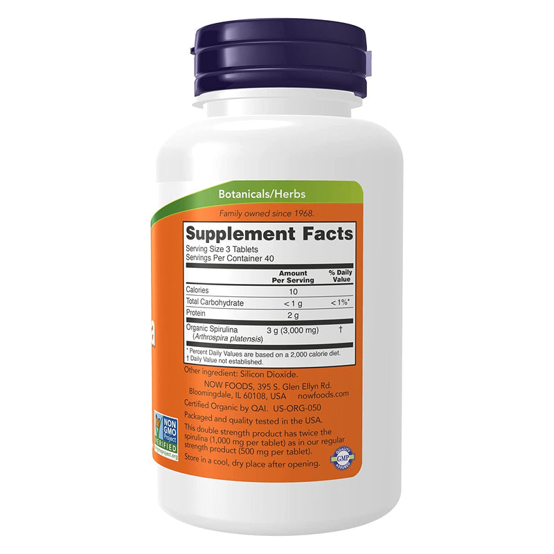 NOW Foods Spirulina Double Strength 1000 mg Organic 120 Tablets - DailyVita