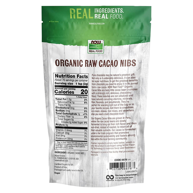 NOW Foods Cacao Nibs Organic & Raw 8 oz - DailyVita