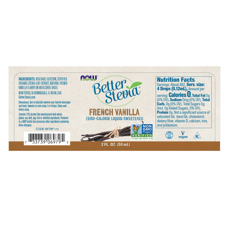 NOW Foods BetterStevia Liquid French Vanilla 2 fl oz - DailyVita