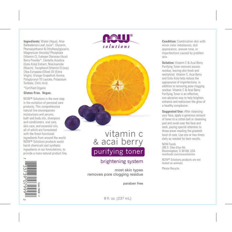 NOW Foods Vitamin C & Acai Berry Purifying Toner 8 fl oz - DailyVita