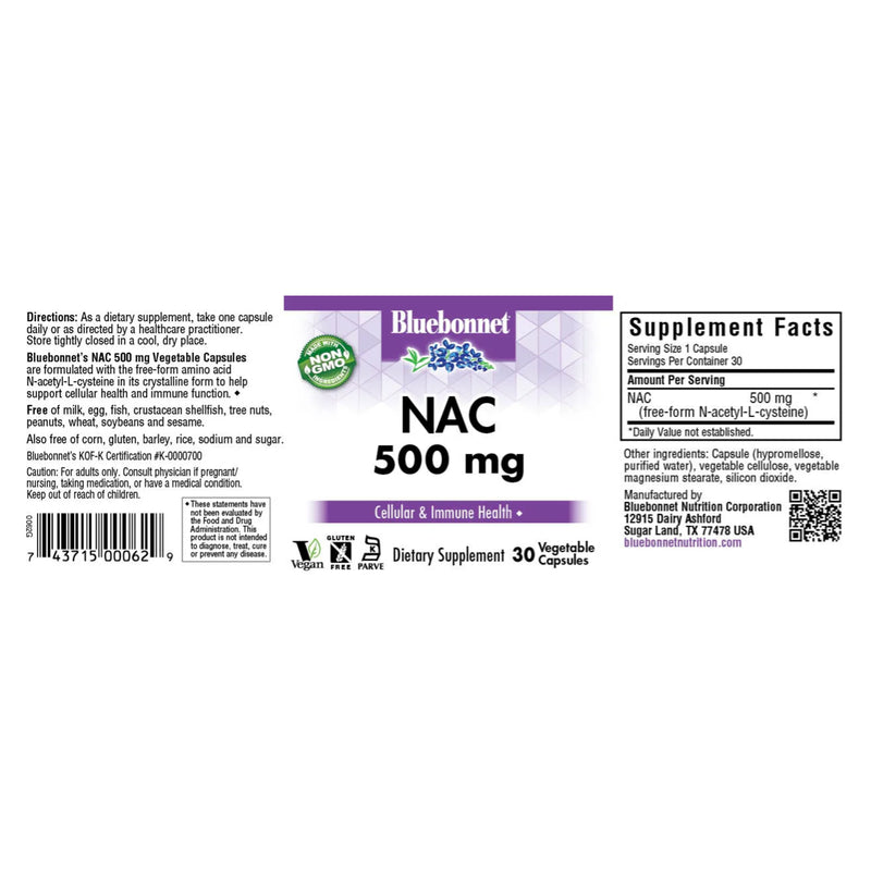 Bluebonnet N-Acetyl Cysteine (NAC) 500 mg 90 Veg Capsules - DailyVita