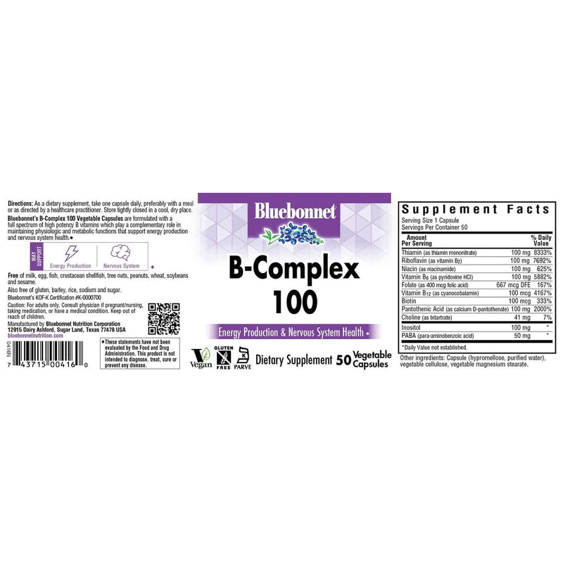 Bluebonnet B-Complex 100 50 Veg Capsules - DailyVita