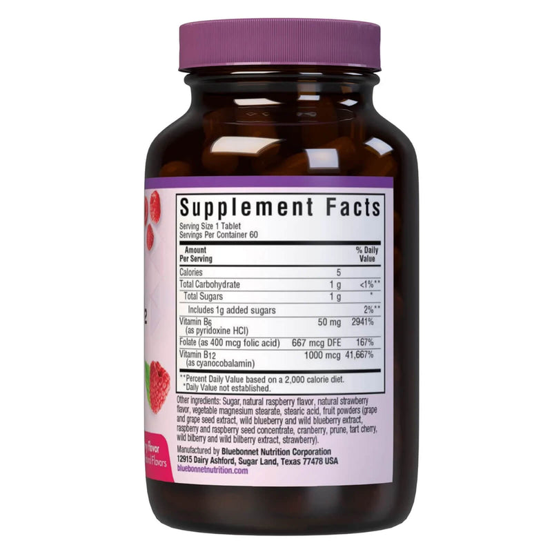 Bluebonnet Earthsweet Chewables Vitamin B-6 B-12 Folic Acid Raspberry 60 Tablets - DailyVita