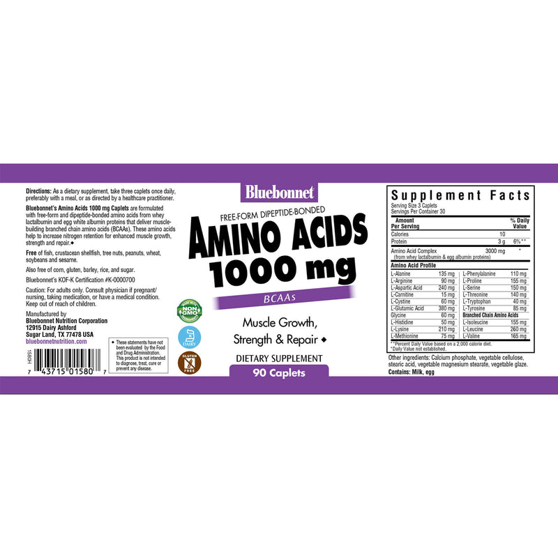 Bluebonnet Amino Acids 1000 mg 90 Caplets - DailyVita