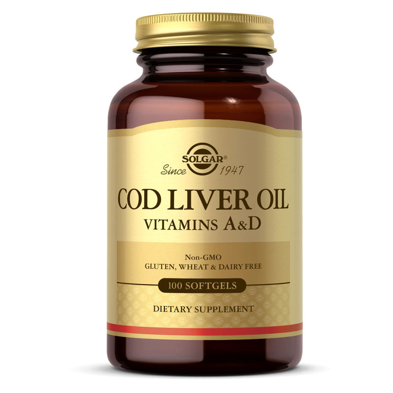 Solgar Cod Liver Oil Softgels (Vitamin A & D Supplement) 100 Softgels - DailyVita