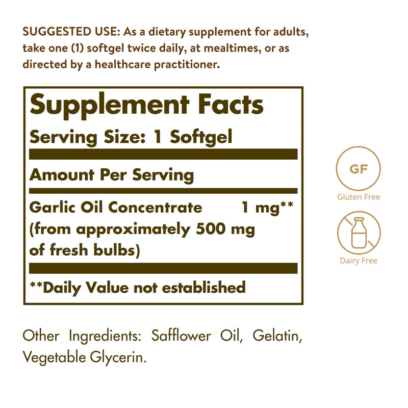 Solgar Garlic Oil Perles Softgels (Reduced Odor) 250 Softgels - DailyVita