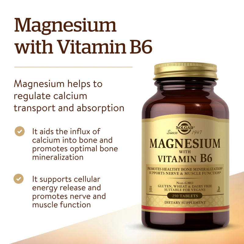 Solgar Magnesium with Vitamin B6 250 Tablets - DailyVita