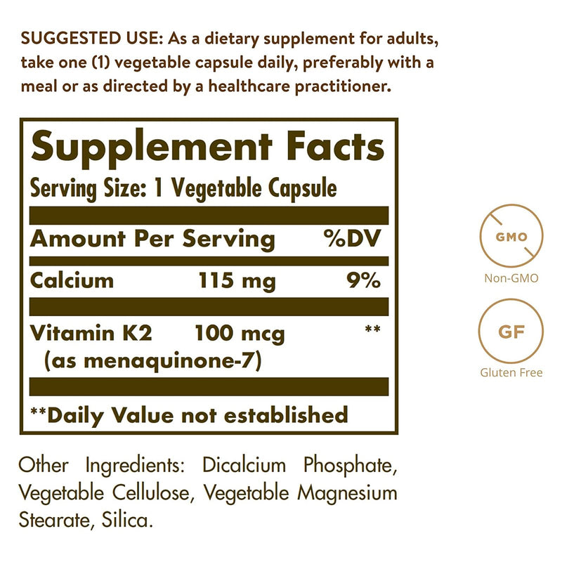 Solgar Naturally Sourced Vitamin K-2 (MK-7) 100 mcg 50 Vegetable Capsules - DailyVita