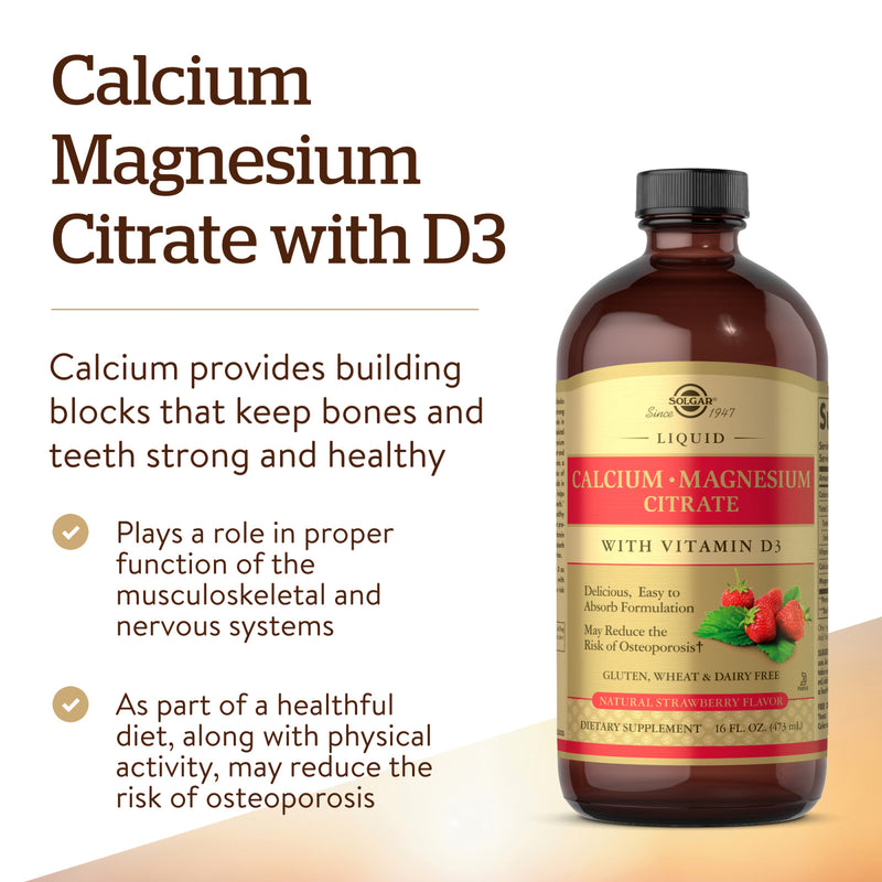 Solgar Liquid Calcium Magnesium Citrate with Vitamin D3 Strawberry 16 fl oz - DailyVita
