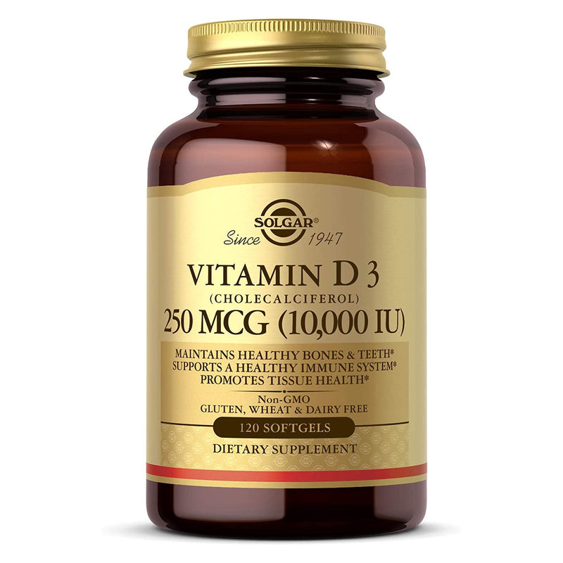 Solgar Vitamin D3 (Cholecalciferol) 250 mcg (10,000 IU) 120 Softgels - DailyVita