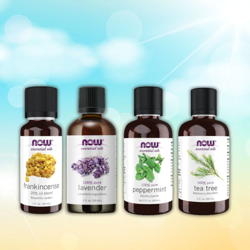 Lavender, Peppermint, Tea Tree and Frankincense Essential Oils for sunburnt skin