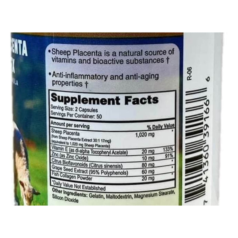 NuHealth Sheep Placenta Complex 100 mg 100 Capsules - DailyVita