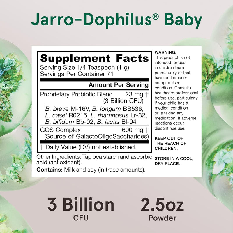 CLEARANCE! Jarrow Formulas Baby's Jarro-Dophilus + GOS Powder 3 Billion Organisms Per Gram 2.5 oz, BEST BY 12/2024