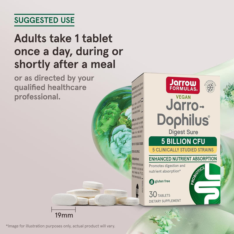 Jarrow Formulas Jarro-Dophilus 5 Billion CFU + Digest Sure 30 Bilayer Tablets - DailyVita