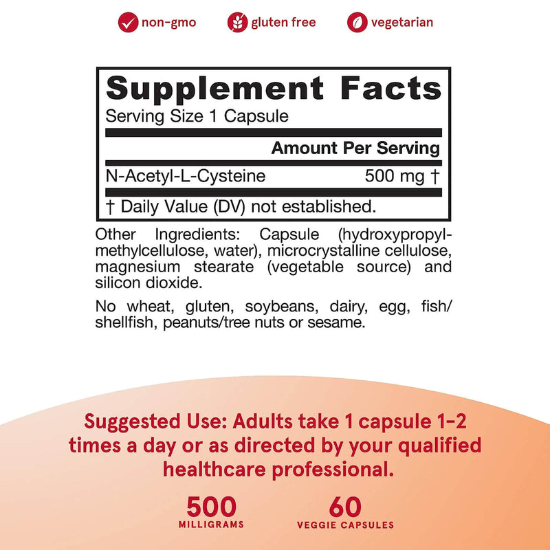 Jarrow Formulas N-Acetyl-L-Cysteine NAC 500 mg 60 Veggie Caps - DailyVita