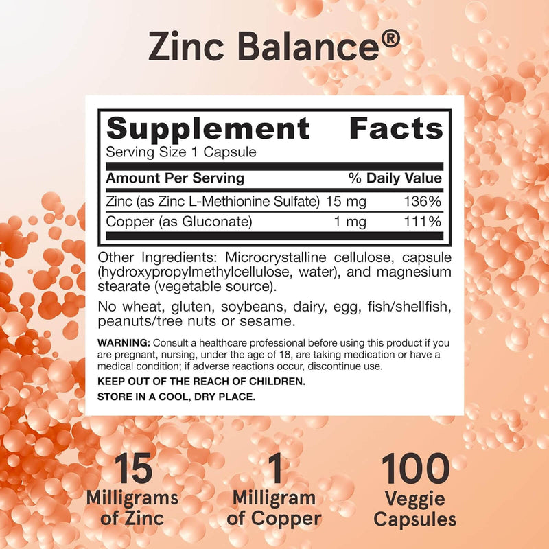 Jarrow Formulas, Equilibrio de zinc, 100 cápsulas vegetarianas