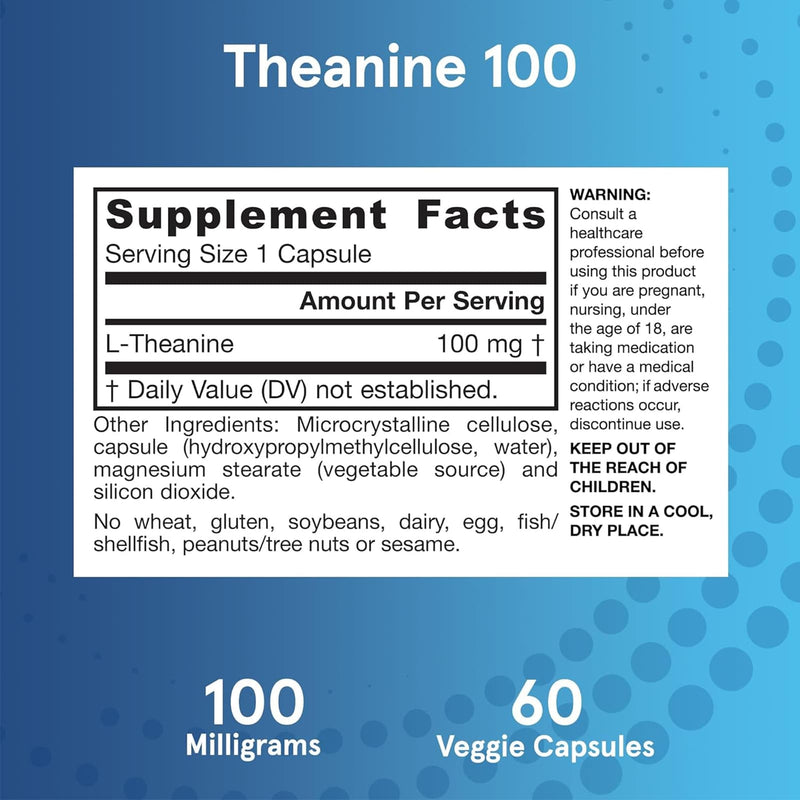 CLEARANCE! Jarrow Formulas Theanine 100 100 mg 60 Veggie Caps, BEST BY 04/2025