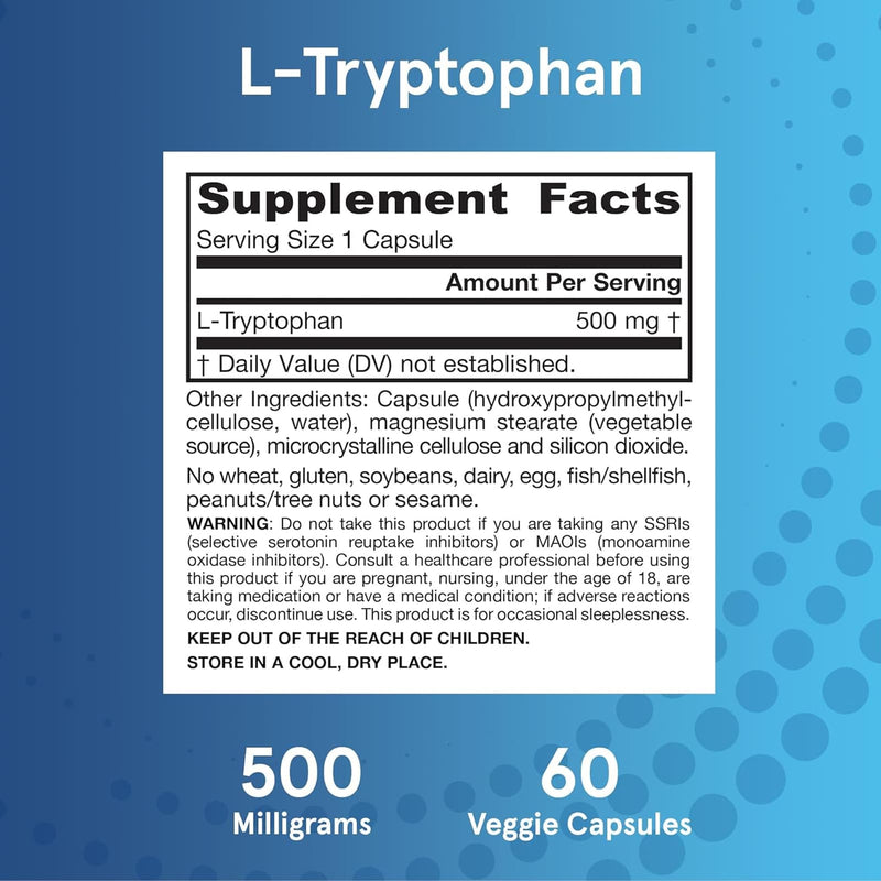 Jarrow Formulas L-Tryptophan 500 mg 60 Veggie Caps - DailyVita