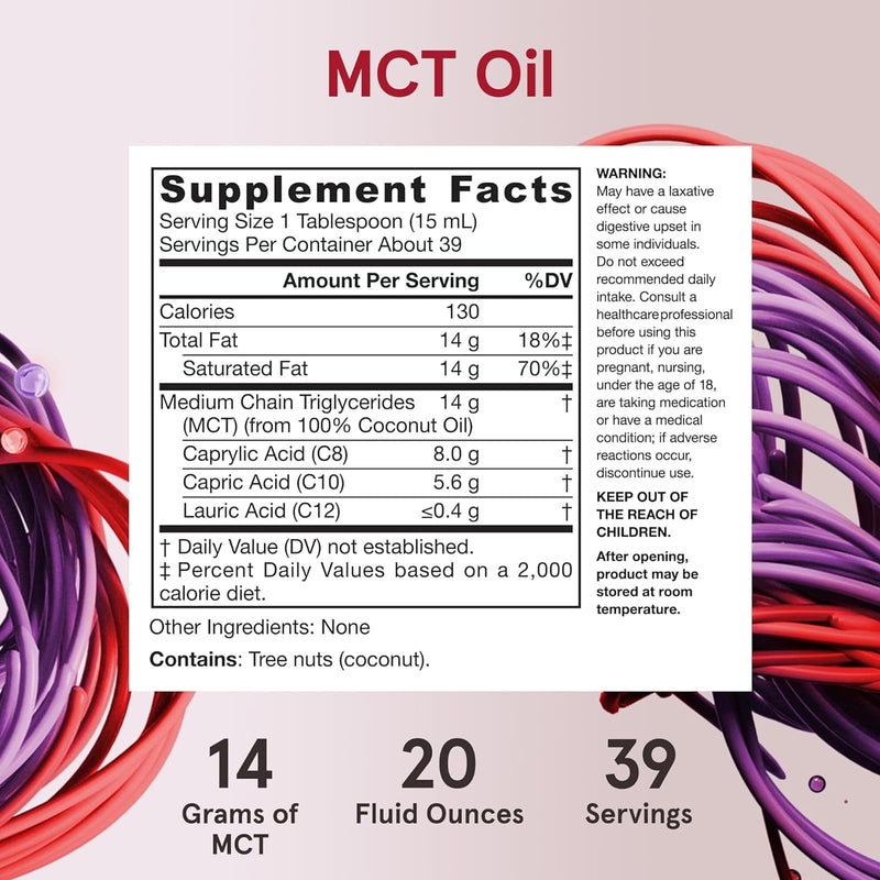 Jarrow Formulas MCT Oil C8 + C10 Unflavored 20 fl oz (591 ml) - DailyVita