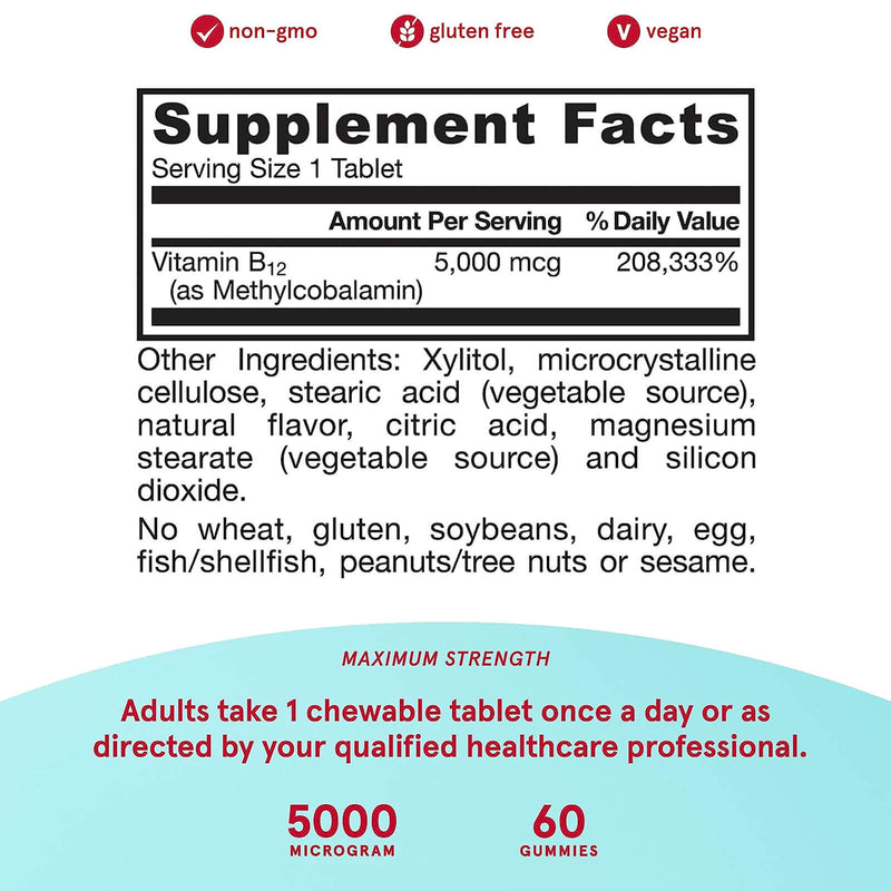 CLEARANCE! Jarrow Formulas Methyl B-12 Cherry Flavor 5,000 mcg 60 Chewable Lozenges, BEST BY 03/2024 - DailyVita