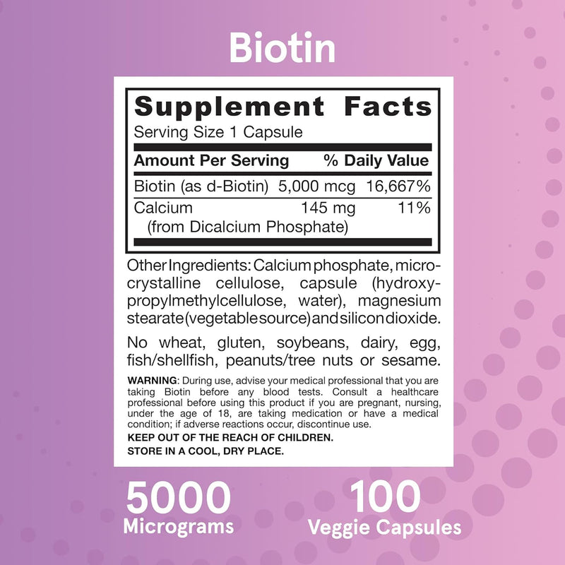 Jarrow Formulas Biotin 5,000 mcg 100 Veggie Caps - DailyVita