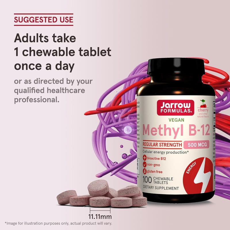 Jarrow Formulas Methyl B-12 Cherry Flavor 500 Mcg,100 Chewable Tablets - DailyVita