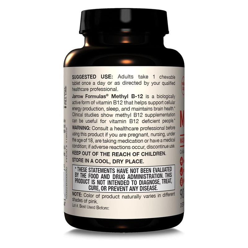 Jarrow Formulas Methyl B-12 Cherry Methylcobalamin 5000 mcg 90 Chewable Tablets - DailyVita