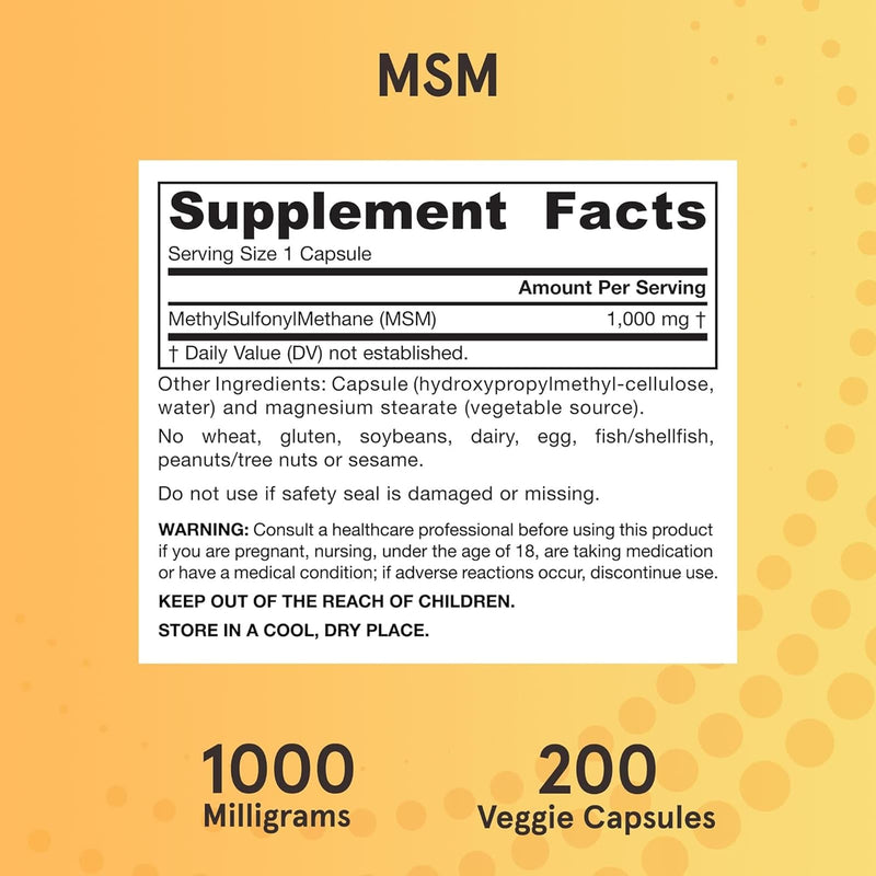 Jarrow Formulas MSM 1,000 mg 200 Veggie Caps - DailyVita