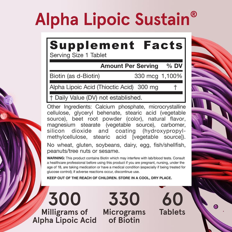 Jarrow Formulas Alpha Lipoic Sustain with Biotin 300 mg 60 Tablets - DailyVita