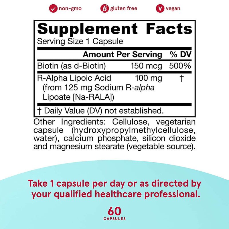 CLEARANCE! Jarrow Formulas R-Alpha Lipoic Acid + Biotin 60 Veggie Caps, BEST BY 01/2025