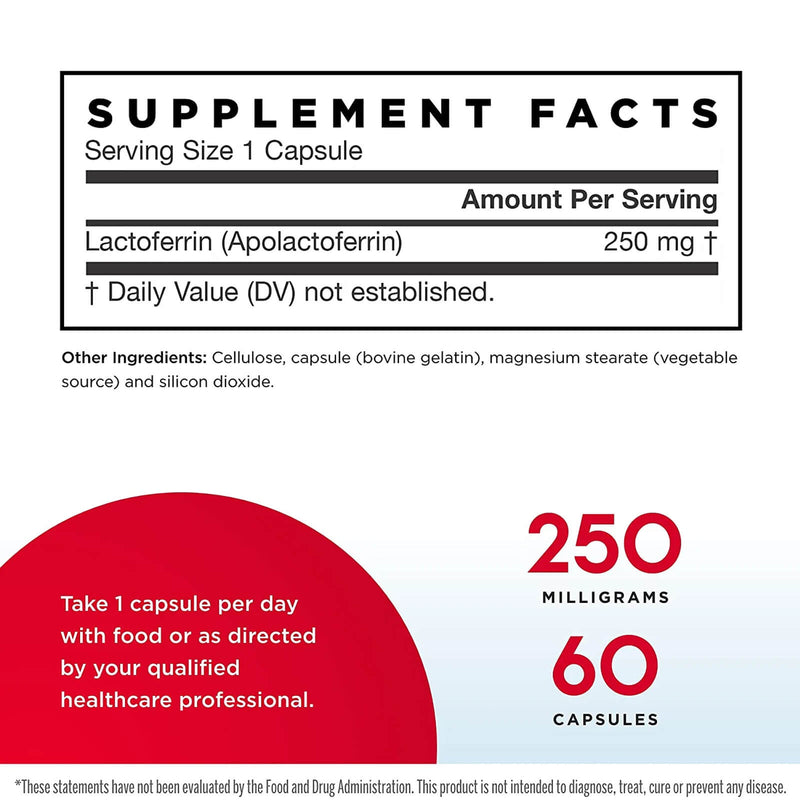 Jarrow Formulas, Lactoferrina, liofilizada, 250 mg, 60 cápsulas