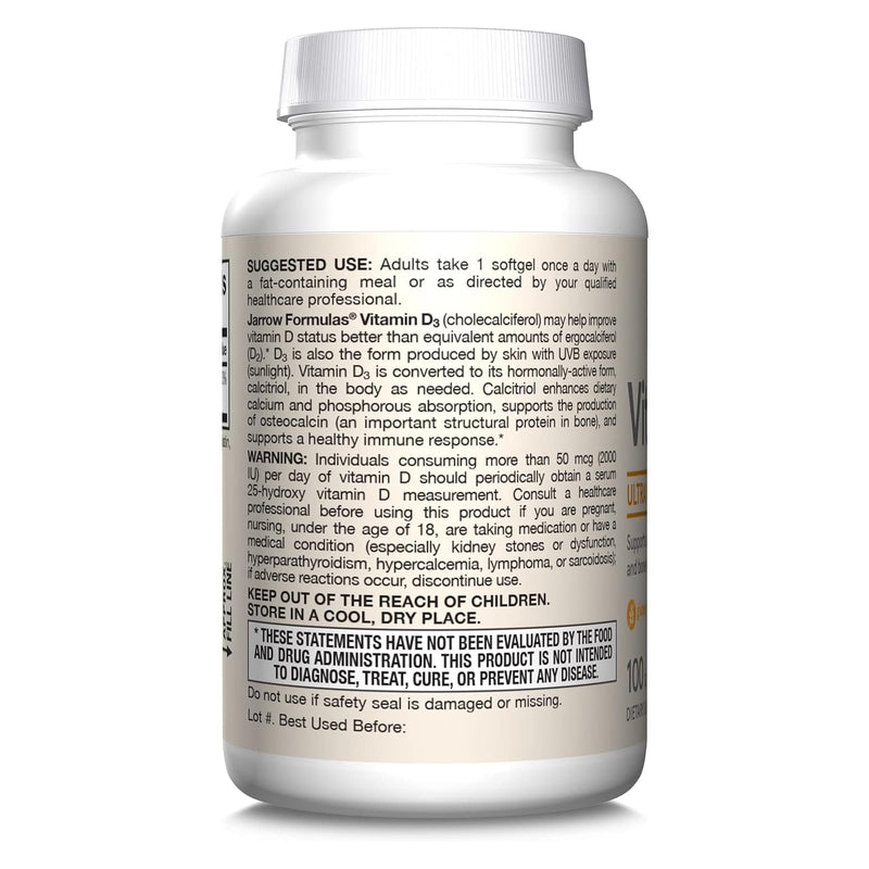 Jarrow Formulas Vitamin D3 Cholecalciferol 62.5 mcg (2,500 IU) 100 Softgels - DailyVita