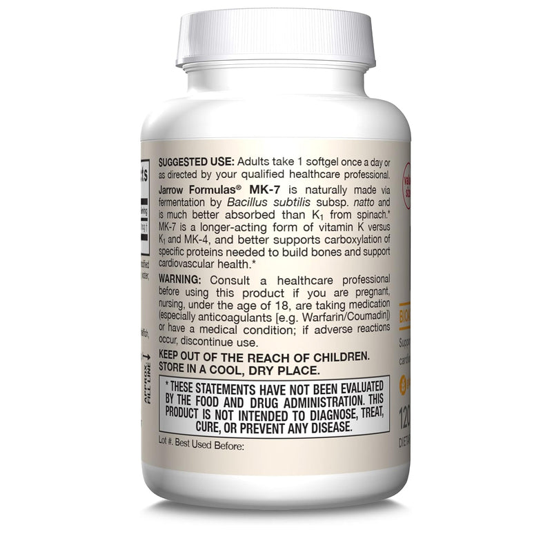 Jarrow Formulas MK-7 Vitamin K-2 as MK-7 90 mcg 120 Softgels - DailyVita