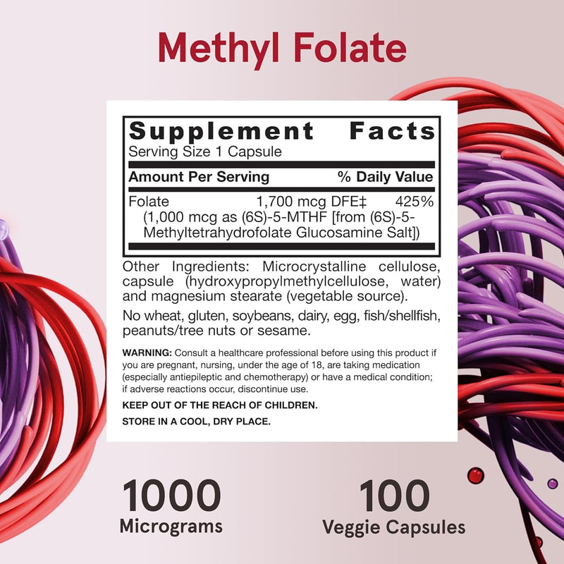Jarrow Formulas Methyl Folate 1,000 mcg 100 Veggie Caps - DailyVita