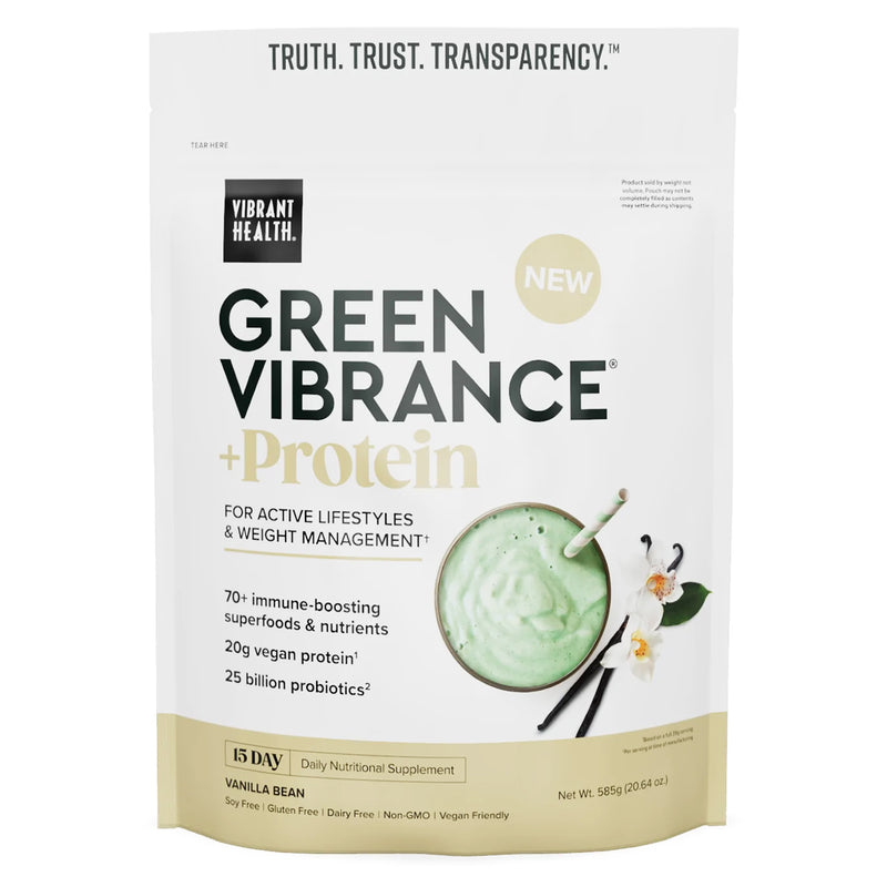 CLEARANCE! Vibrant Health Green Vibrance with Protein, 15 Day, 581.13g (20.4987 oz), BEST BY 08/2024 - DailyVita