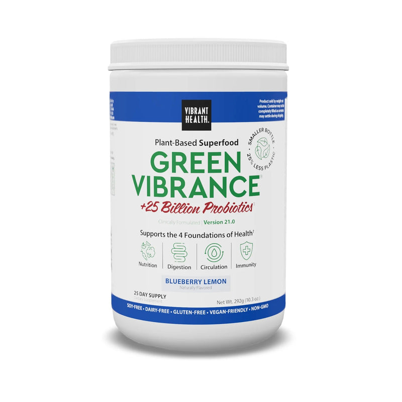 Vibrant Health Green Vibrance +25 Billion Probiotics Blueberry Lemon 292g (10.3 oz) - DailyVita