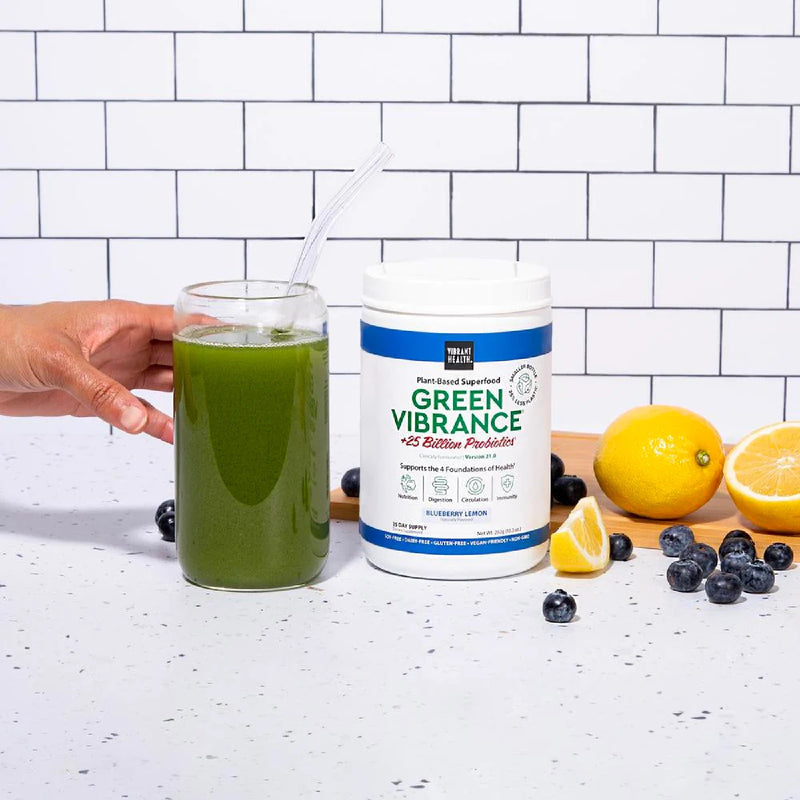 Vibrant Health Green Vibrance +25 Billion Probiotics Blueberry Lemon 292g (10.3 oz) - DailyVita