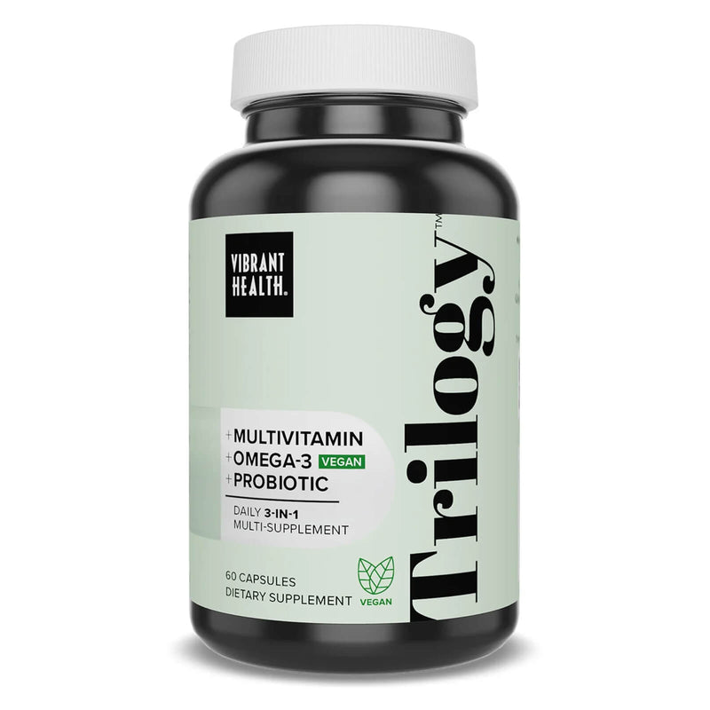 CLEARANCE! Vibrant Health TRILOGY 3-IN-1 (Multivitamin, Omega-3, Probiotic) 60 Capsules VEGAN, BEST BY 03/2026 - DailyVita