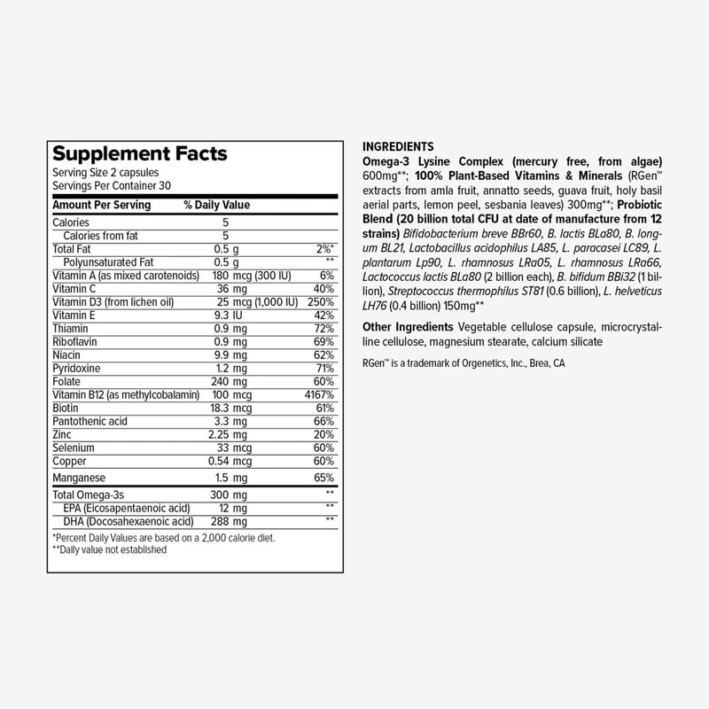 CLEARANCE! Vibrant Health TRILOGY 3-IN-1 (Multivitamin, Omega-3, Probiotic) 60 Capsules VEGAN, BEST BY 03/2026 - DailyVita