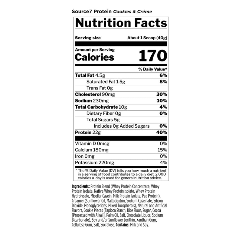R1 Source7 Protein 23 Servings Cookies & Creme 2.03 lbs - DailyVita