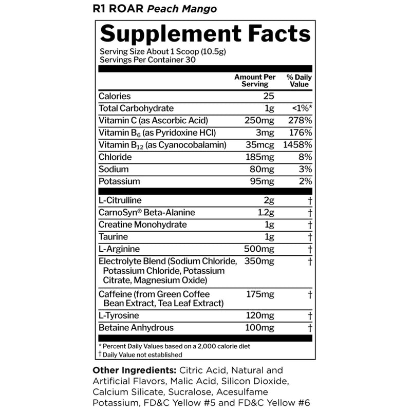 RULE ONE R1 Roar Perocious Pre Workout 30 Serv 315g Peach Mango RULE ONE R1 Roar Perocious Pre Workout 30 Serv 315g Peach Mango
