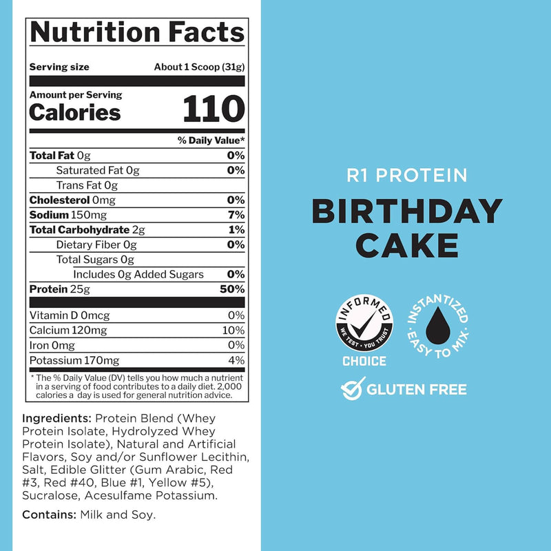 R1 R1 Protein - 29 Servings - Birthday Cake 1.98 lbs - DailyVita